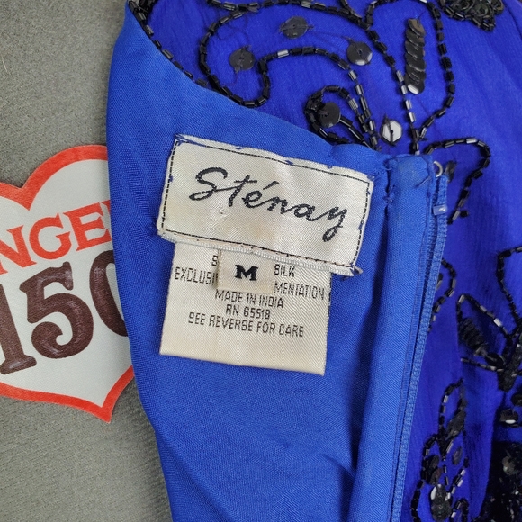 LAST CHANCE Vintage beaded sequin silk evening sheath dress M - Picture 9 of 11